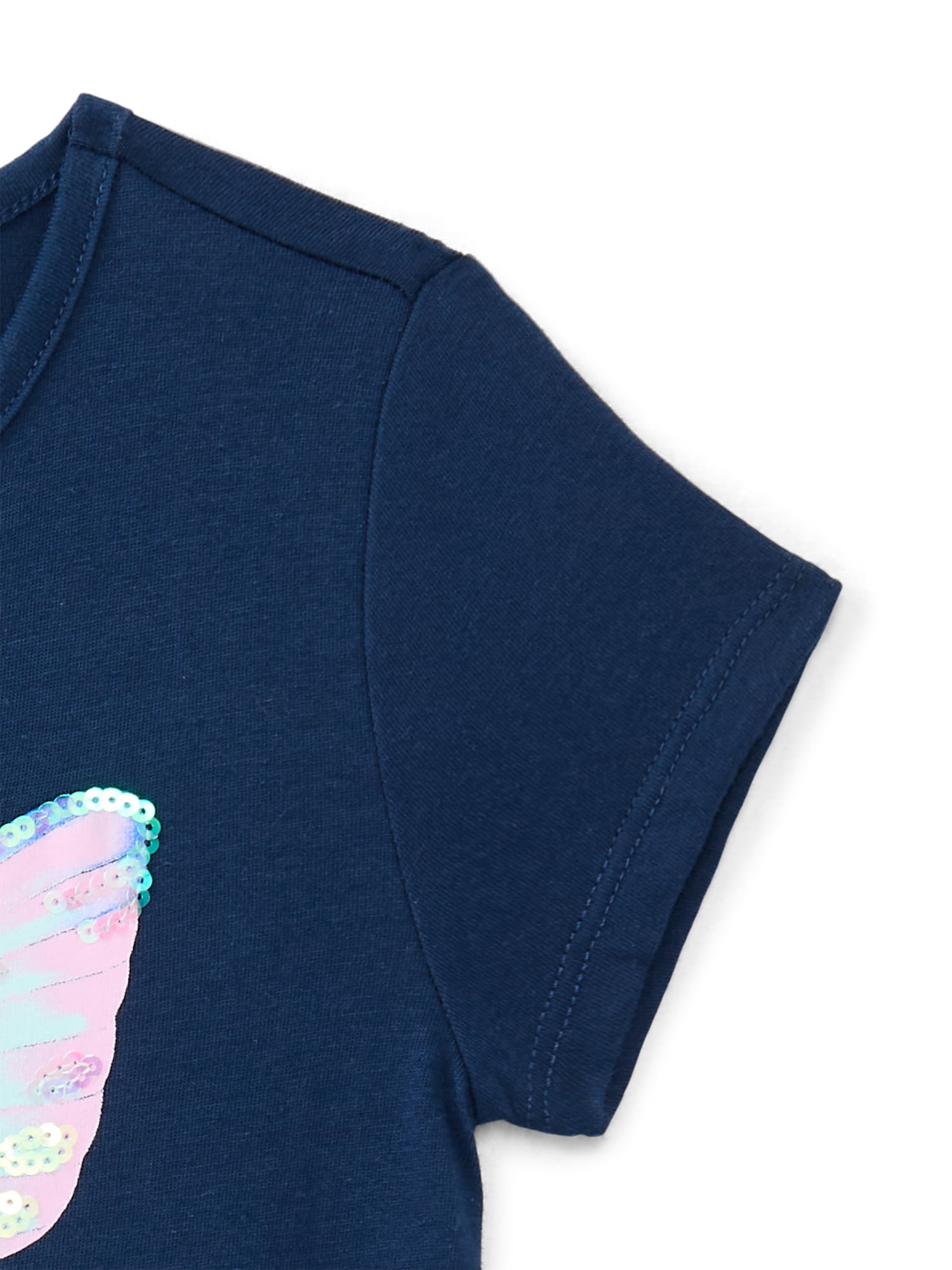 Wonder Nation Girls Embellished Graphic Tee with Short Sleeves, Sizes 4-18 & Plus