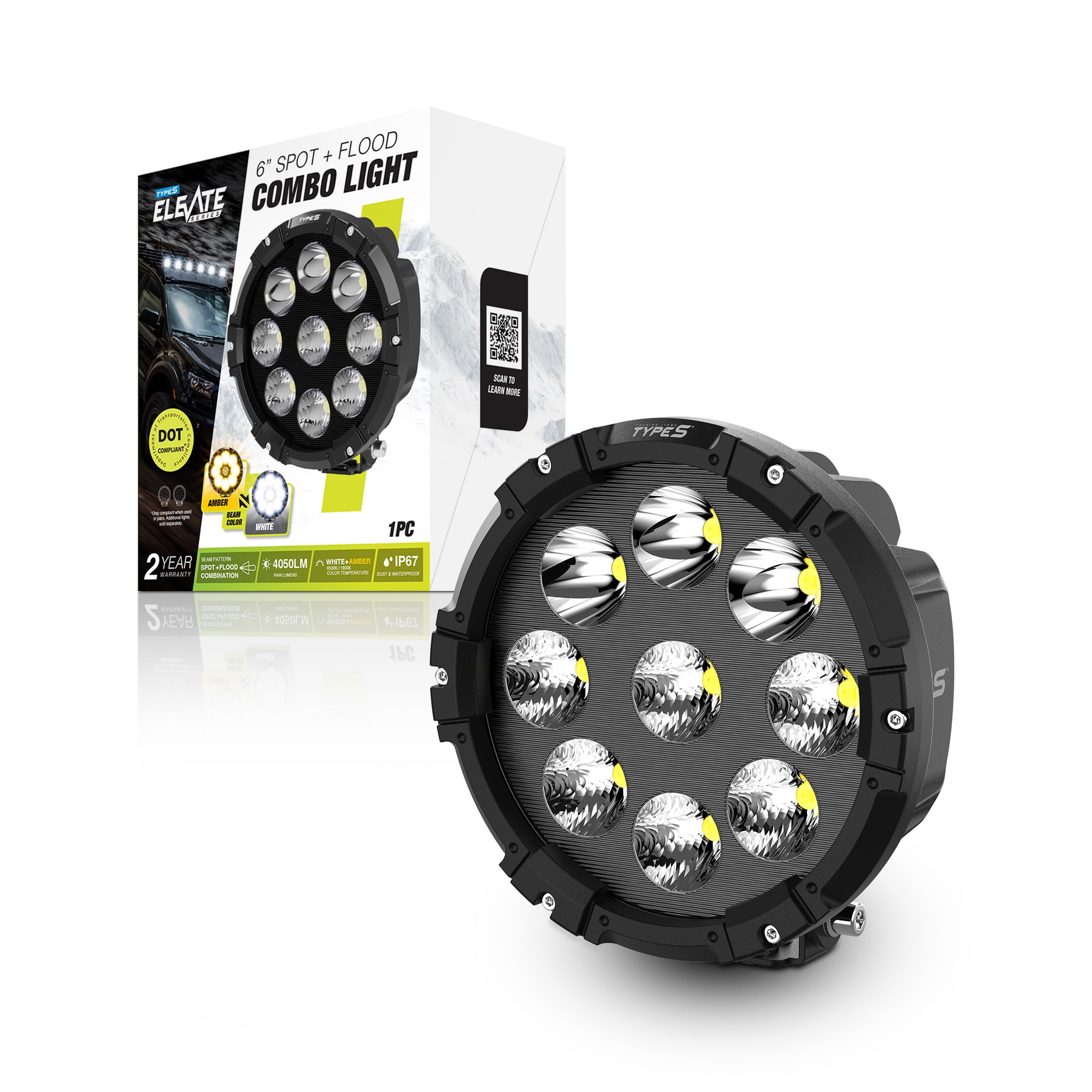 (2 pack) TYPE S - Elevate 6 Inch Spot + Flood Combo Beam Pod Light - DOT Compliant - 4,050 Raw Lumens, Waterproof, Die-cast, Off Road Lights, Truck, Jeep, UTV, ATV, SUV, 1 Pack