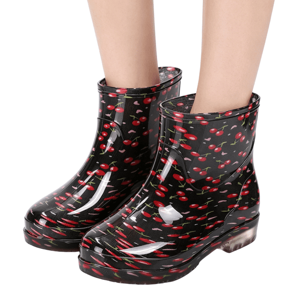 Mfakffe Rain Boots Women Outdoor Versatile Comfortable Ankle Boots Fashion Waterproof Rubber Shoes With Low Heel Red 8 Wide(EU:40)