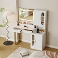 thumbnail image 2 of TROPOW Vanity Desk with Mirror and Lights, Fluted Vanity Table with Drawers and Cabinets, Modern Makeup Desk with Charging Station, 3 Color Lighting Modes,White, 2 of 7