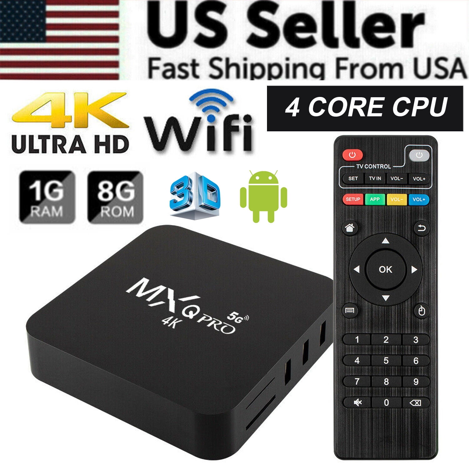 Mxq Pro Android 7.1 Mini TV Box,4K Ultra HD Media Device, 1/8GB ROM, 4  Core, 64Bit 