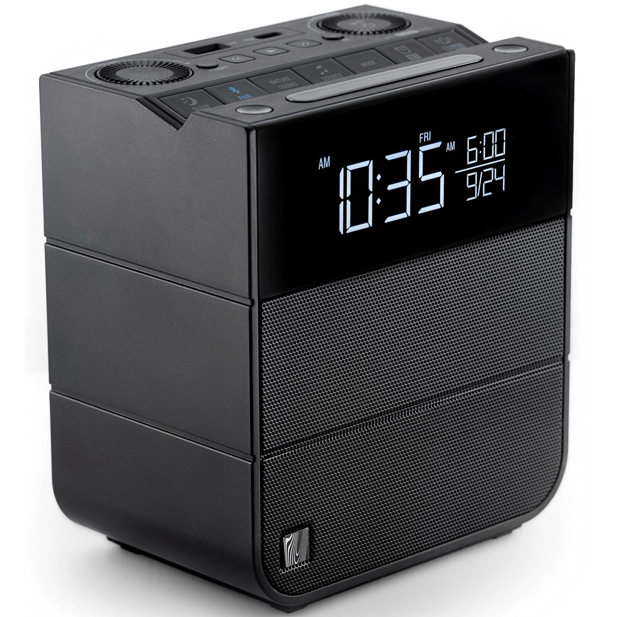 Black Bedside Alarm Clock Radio With Bluetooth Speaker, Large LED Display