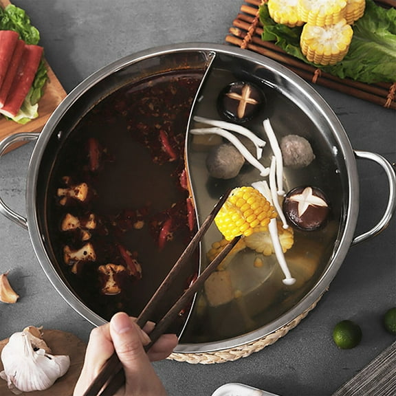 Double-flavor Hot Pot, Hot Pot with Divider, Stainless Steel Hot Pot 1.32 Gallons Double-flavor Hot Pot