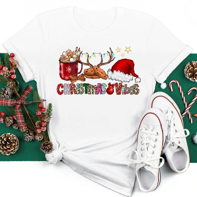 Camiseta con estampado de árbol de Navidad para mujer, ropa juvenil, Tops, 2023