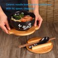 thumbnail image 4 of SXDY Ceramic Large Noodle Bowl Set, Soup Bowl Cereal Bowl Instant Noodle Bowl Kitchen Tableware, With Lid, Spoon, Chopsticks and Utensil Holder, 35oz., 4 of 10