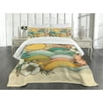 thumbnail image 2 of Ambesonne Boho Floral Quilted Bedspread Set 3 Pcs, Sunny Mid Century Waves, Queen Size, Mustard Seafoam Champagne, 2 of 4