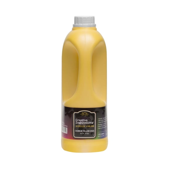 Creative Inspirations Peinture Acrylique - Cadmium Jaune Hue - 1,8 Litre - Lisse & Crémeux, Pigmentation Vibrante, Grande Couverture pour Artistes - Nettoie avec Savon & Eau