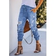 thumbnail image 4 of Joggers en Denim Bleu Ciel pour Femmes avec Poches, Effet Usé, 4 of 14