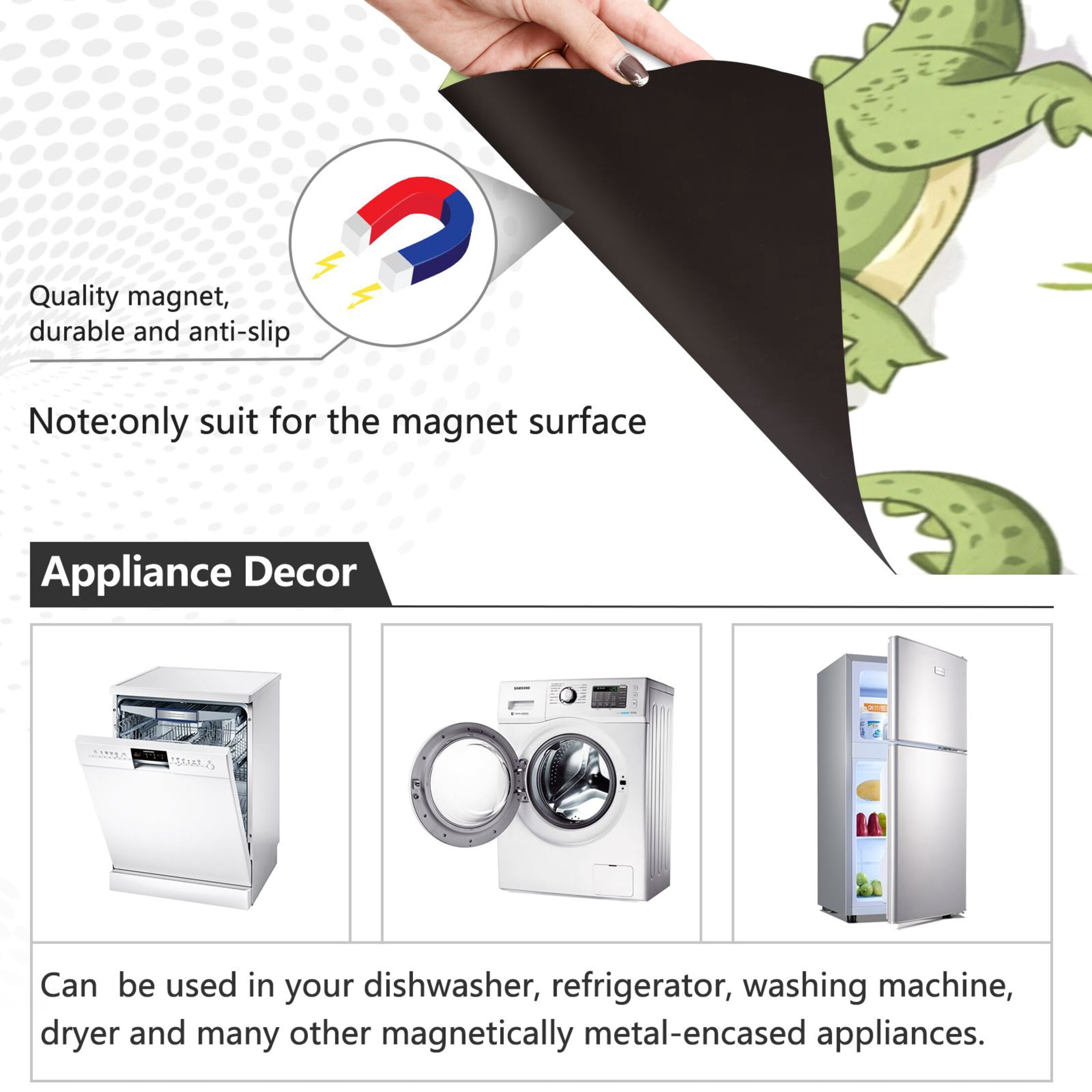 Dishwasher Magnetic Sticker 23x26 Inch Refrigerator Magnetic Sticker Washing Machine Magnetic Sticker Kitchen Panel Magnetic Sticker Home Decor Cute Crocodile
