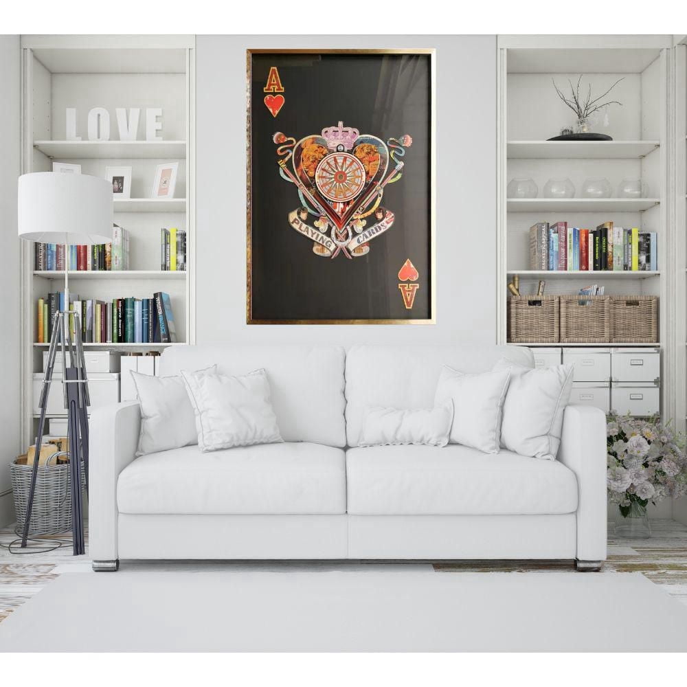 Eye-Catching Wall Art – 'Playing Card Ace of Red Hearts' (58"H x 40"W x 1.6"D), Bold and Vibrant Design with Stunning Detailing, Printed on Premium Canvas for Long-Lasting Durability