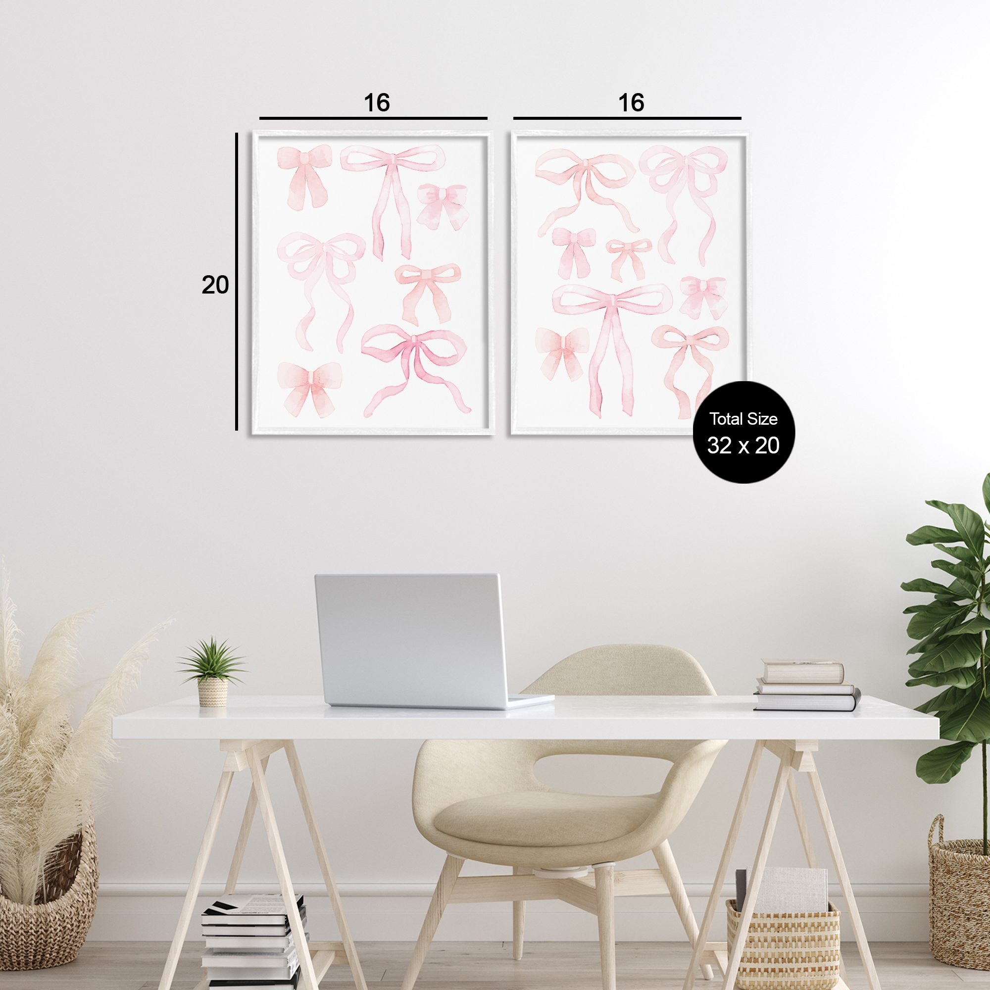 Elegant & Soft Bows 2 Piece White Framed Giclee Art Set, design by Kim Allen