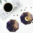 thumbnail image 4 of Lsque Purple Flower Lazy Cat Pattern 4" Drink Coasters Set of 4, PVC Leather Absorbent Coasters, Table Coaster Set Decorative Coffee Cup Coasters Housewarming Gift -Octagon, 4 of 6