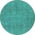 thumbnail image 1 of Ahgly Company Machine Washable Indoor Round Oriental Turquoise Blue Industrial Area Rugs, 7' Round, 1 of 4