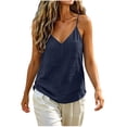 thumbnail image 3 of Jsaierl Women's V Neck Spaghetti Strap Linen Cami Top, Pocket Detail Crinkled Lightweight Camisole, Beach Vacation Casual Layering Vest, 3 of 10