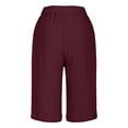 thumbnail image 3 of Olyvenn Women's Casual Bermuda Shorts Stretchy Wide Leg Trouser Short 2025 Summer Beach Vacation Clothes with Pockets Wine XL, 3 of 9