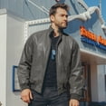 thumbnail image 3 of FLAVOR Men's Real Leather Bomber Casual Jacket (XX-Large, Gray), 3 of 6