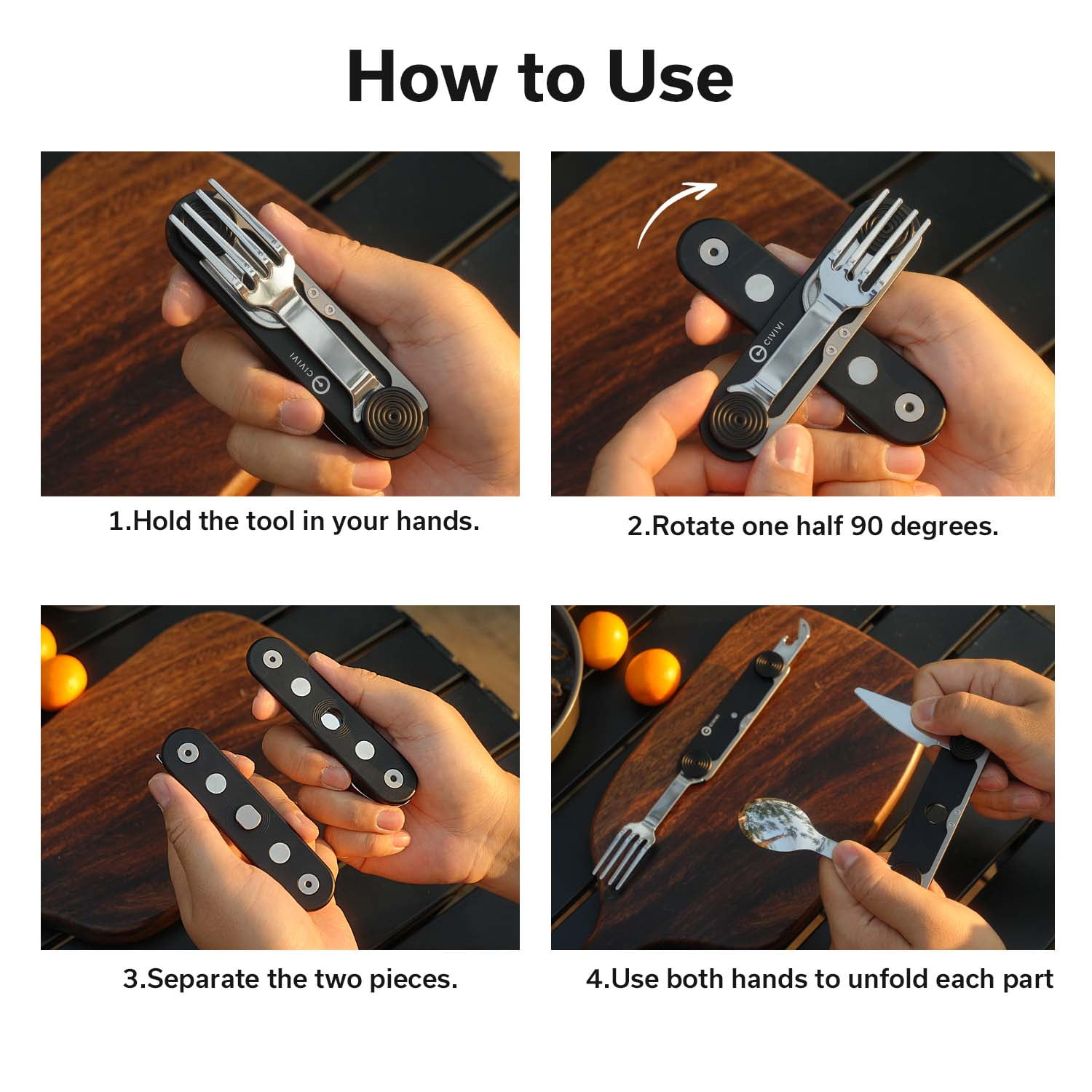 CIVIVI Knives Partake Multi-tool 4-in-1 Black Aluminum & Stainless Steel Camp Knife C24032C-1