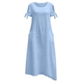 thumbnail image 7 of Kukoosong Women's Round Neck Cold Shoulder Tie Sleeve Midi Dress, Loose Fit Casual Dress with Pockets, Summer Cotton Linen Dress for Women, 7 of 7