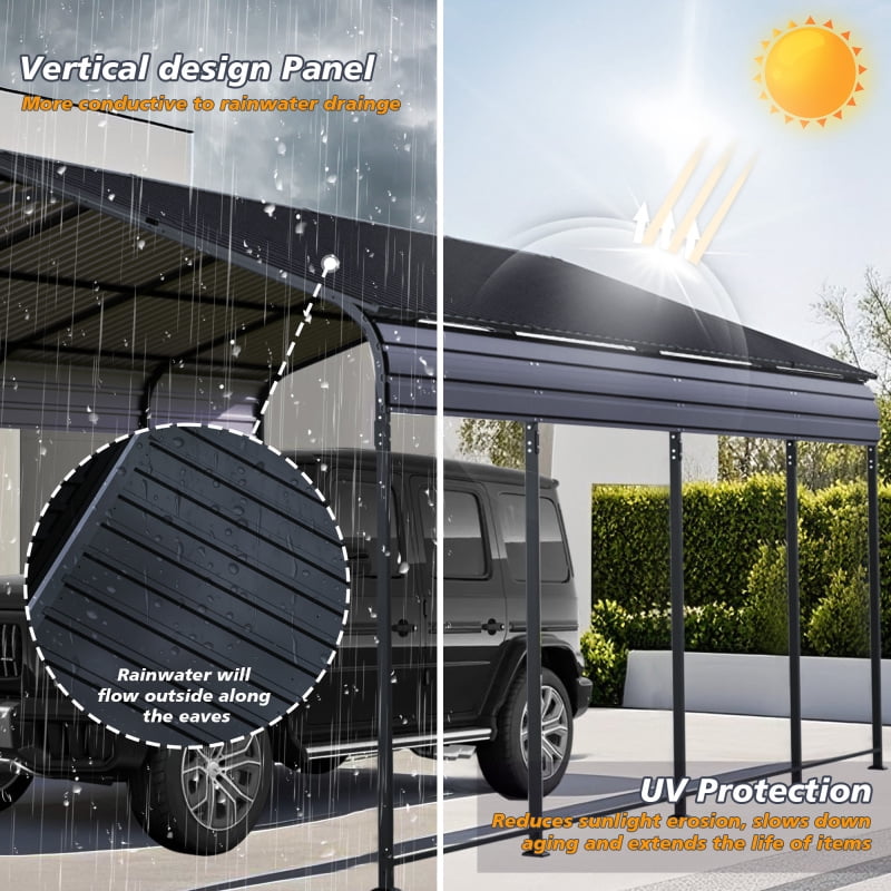 12x20 FT Heavy Duty Metal Carport with Galvanized Steel Roof & Reinforced Base – Outdoor Shelter for Cars, Trucks, Boats – Gray