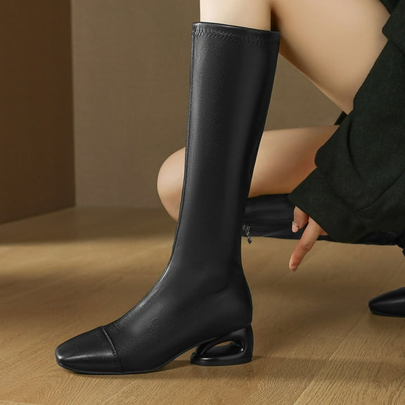 Wowcloth Women's Fashion Casual Winter Mid-Calf Boots - Solid Color with Side Zipper, Unique Low Heel Design, Stylish Ankle Boots for Everyday Wear