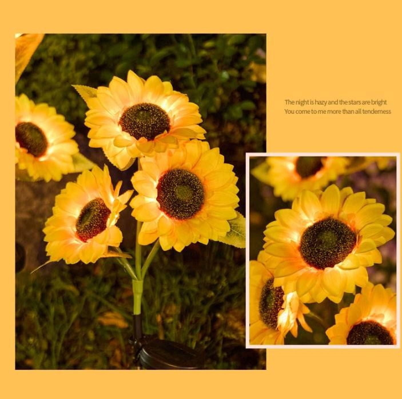 Solar Sunflower Garden Lights Outdoor - Waterproof 3-Head LED Pathway Lights for Yard, Patio & Walkway Decor, Auto On/Off, 29.6" Tall Yellow Flower Solar Lights