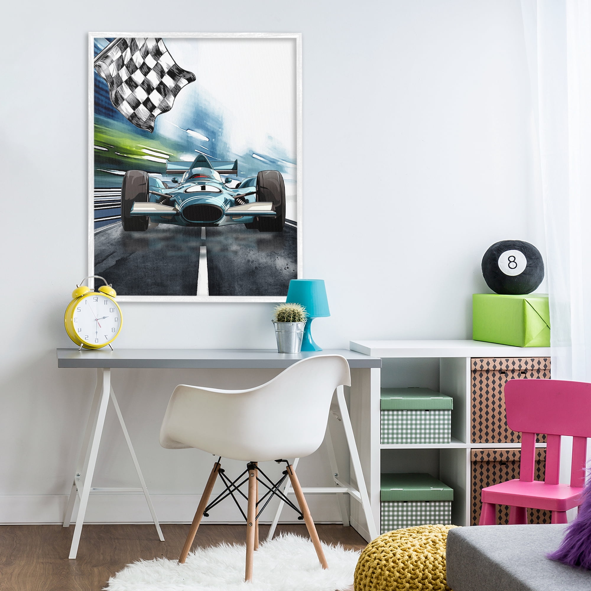 Stupell Industries Racecar Set Go White Framed Giclee Art, design by Christine Simpson Art