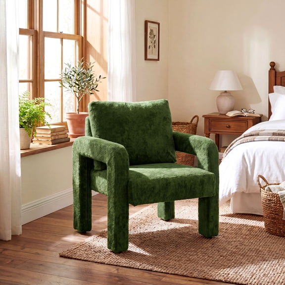 Apeaka Modern Accent Chair, Velvet Living Room Chairs, Upholstered Comfort Barrel Reading Chair, Armchairs Single Sofa for Bedroom,Green