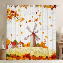 Manfei Teens Fall Farm Black Out Curtains, Cartoon Orange Pumpkin Curtains Pack of 2 (42x63 Each), Autumn Maple Leaf Bedroom Curtains, Curtains Blackout Room Decor