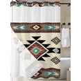 thumbnail image 3 of No Hook Shower Curtain with Snap-in Liner, Southwest Geometric Waterproof Fabric Bathroom Curtains, Brown Mexican Aztec Boho Tribal Bath Curtains & Mesh Top Window 60"x72", 3 of 9