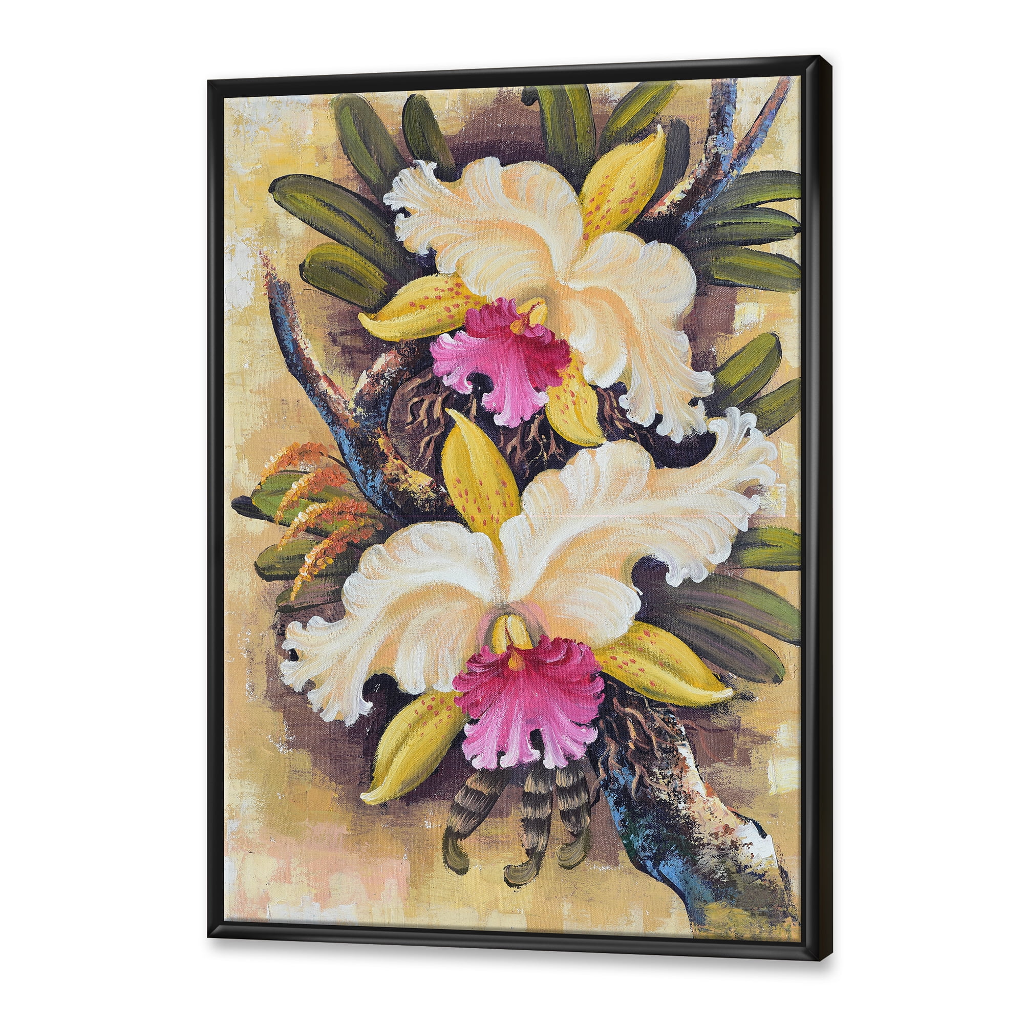 Designart 'Ancient Forest Orchids II' Traditional Framed Canvas Wall Art Print