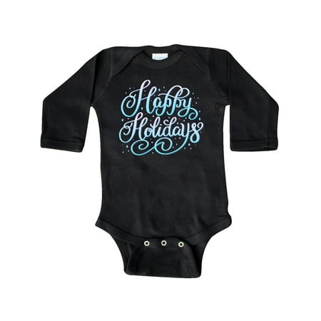 

Inktastic Christmas Happy Holidays Hand Lettering in Blue Gift Baby Boy or Baby Girl Long Sleeve Bodysuit