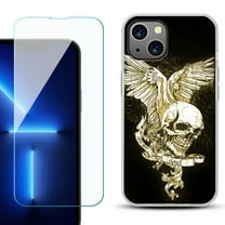OneToughShield ® for iPhone 13 Shockproof Phone Case, with Tempered Glass Screen Protector - Wing Skull