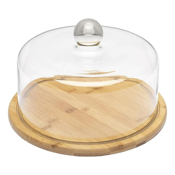 Bandeja para servir con cubierta de vidrio en forma de cúpula, soporte de madera para pasteles, plato para aperitivos y almacenamiento de alimentos. 240 mm