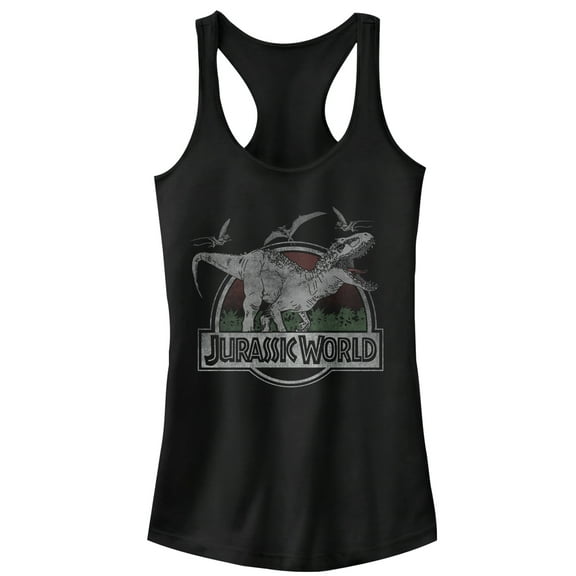 Junior's Jurassic World T. Rex and Pterodactyls  Racerback Tank Top Black 2X Large