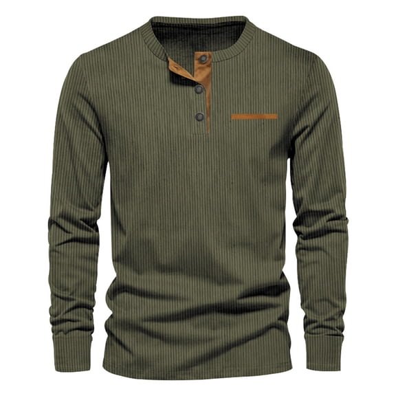Tisuna Men Long Sleeve T-Shirts Breathable Henley Neck Tops Men Solid Tee Shirts For Sport Workout Size L