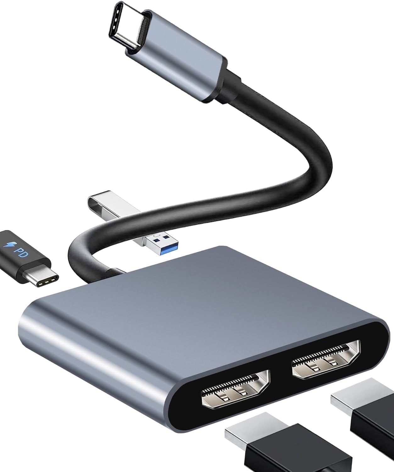 Duomigo USB-C Dual HDMI Adapter, 4K Support