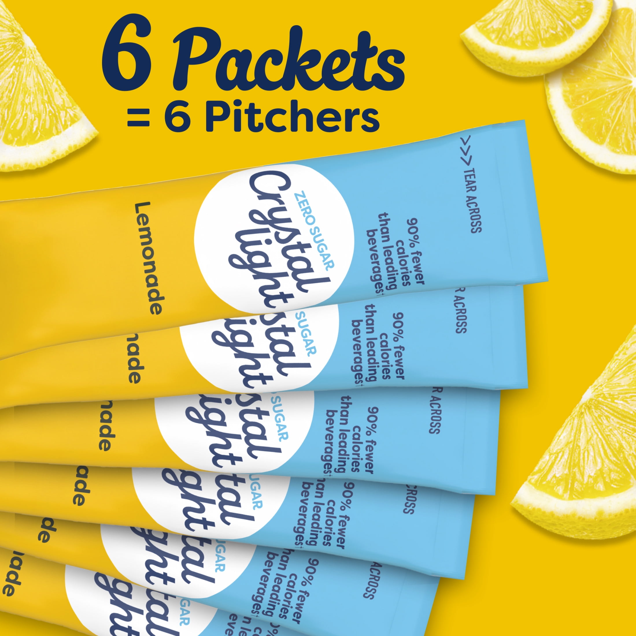 (12 pack) Crystal Light Drink Mix, 6 Pitcher Packets, for Flavorful Hydration and Shareable Refreshment, Lemonade, natural flavor with other natural flavor, Zero Sugar, Low Calorie, 3.2 oz