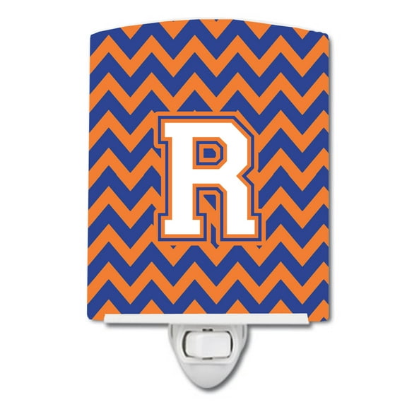 Caroline's Treasures CJ1060-RCNL Letter R Chevron Blue and Orange #3 Ceramic Night Light, 6x4x3", multicolor