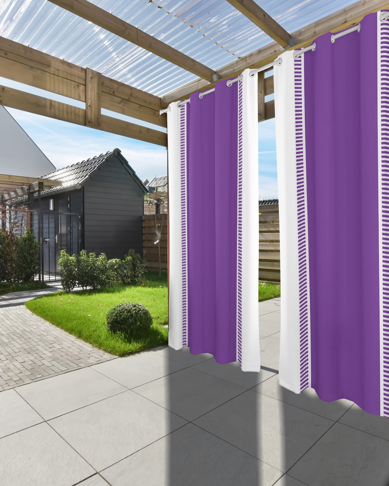 Purple Geometric Outdoor Curtains for Patio, Modern Striped Abstract Art Aesthetics Privacy Drapes Grommet Waterproof Outside Curtains for Porch/Cabana/Balcony 54"x 108", 1 Panel