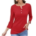 thumbnail image 3 of HVOBTTY Women's Long Sleeved Pullover T Shirts, Fall Tops for Women, Women's Fashion Casual Solid Color Loose Button Sports Daily Top Watermelon Red, XL, 3 of 5