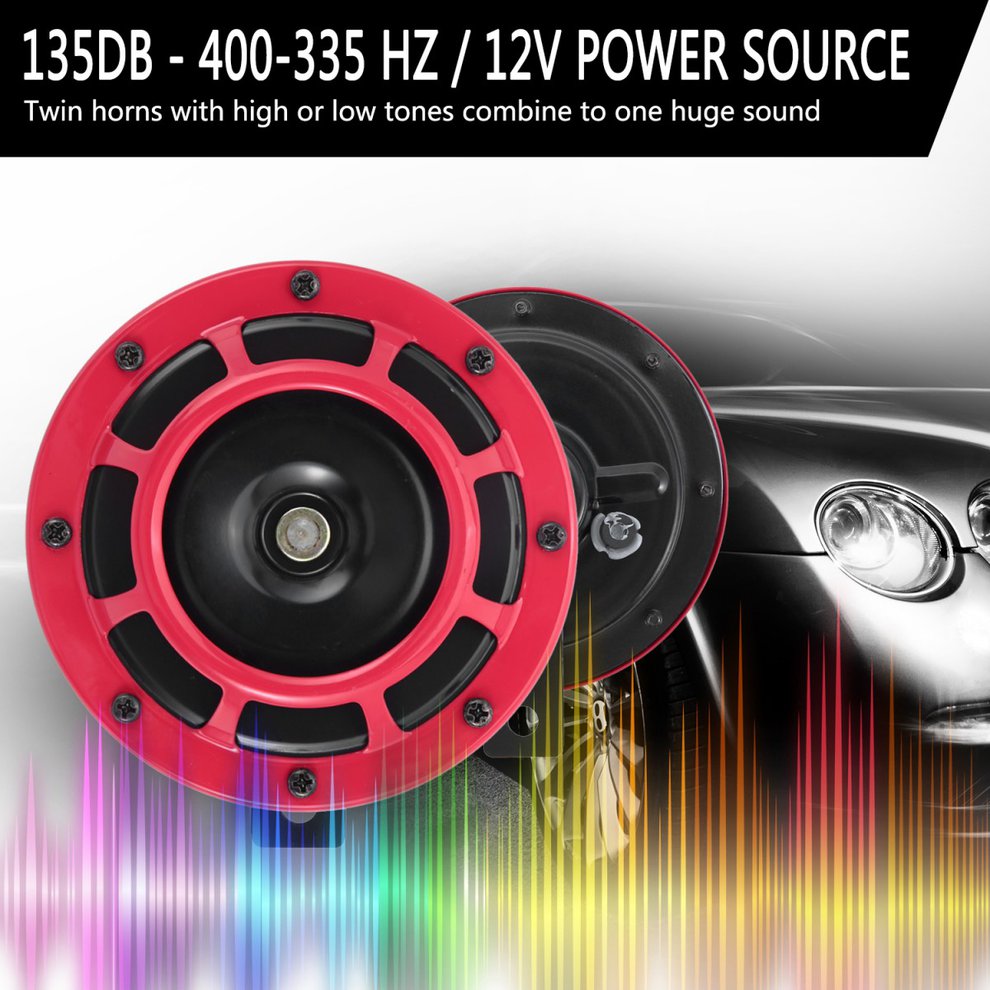 High Tone//Low Tone Twin Horn Kit Red Qiilu Electric Car Horn Kit 12V Vehicle Horn