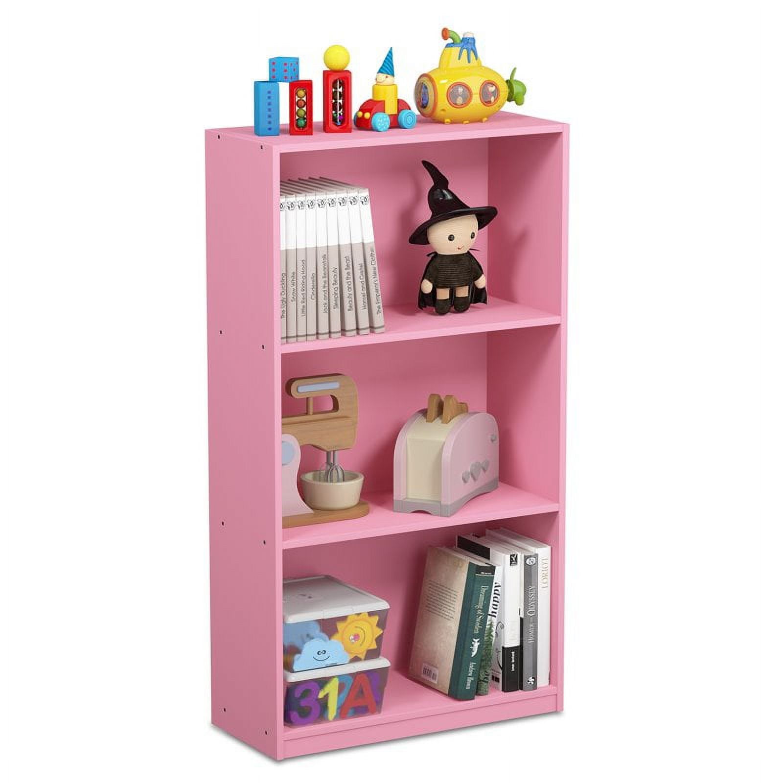 Furinno Basic 3-Tier Bookcase Storage Shelves, Pink, 99736PI