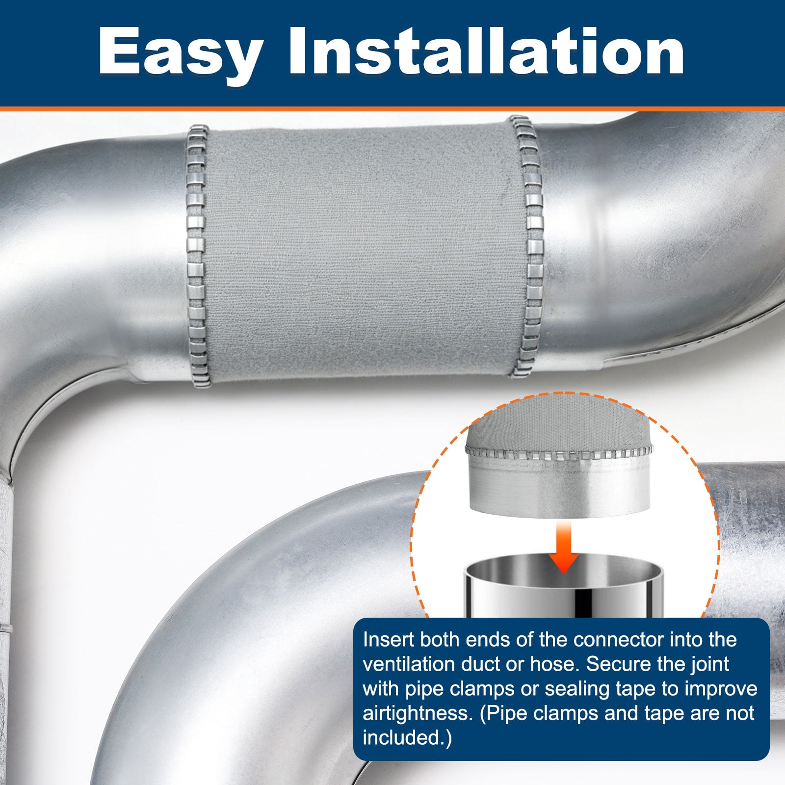 Uxcell Flexible Duct Connector (6", Silver)(2Pcs) - Galvanized Steel, Round Vibration-Reducing Male Fit Coupler Ducting Connector Pipe Extender Fitting for Dryer Vent Hose / HVAC Systems