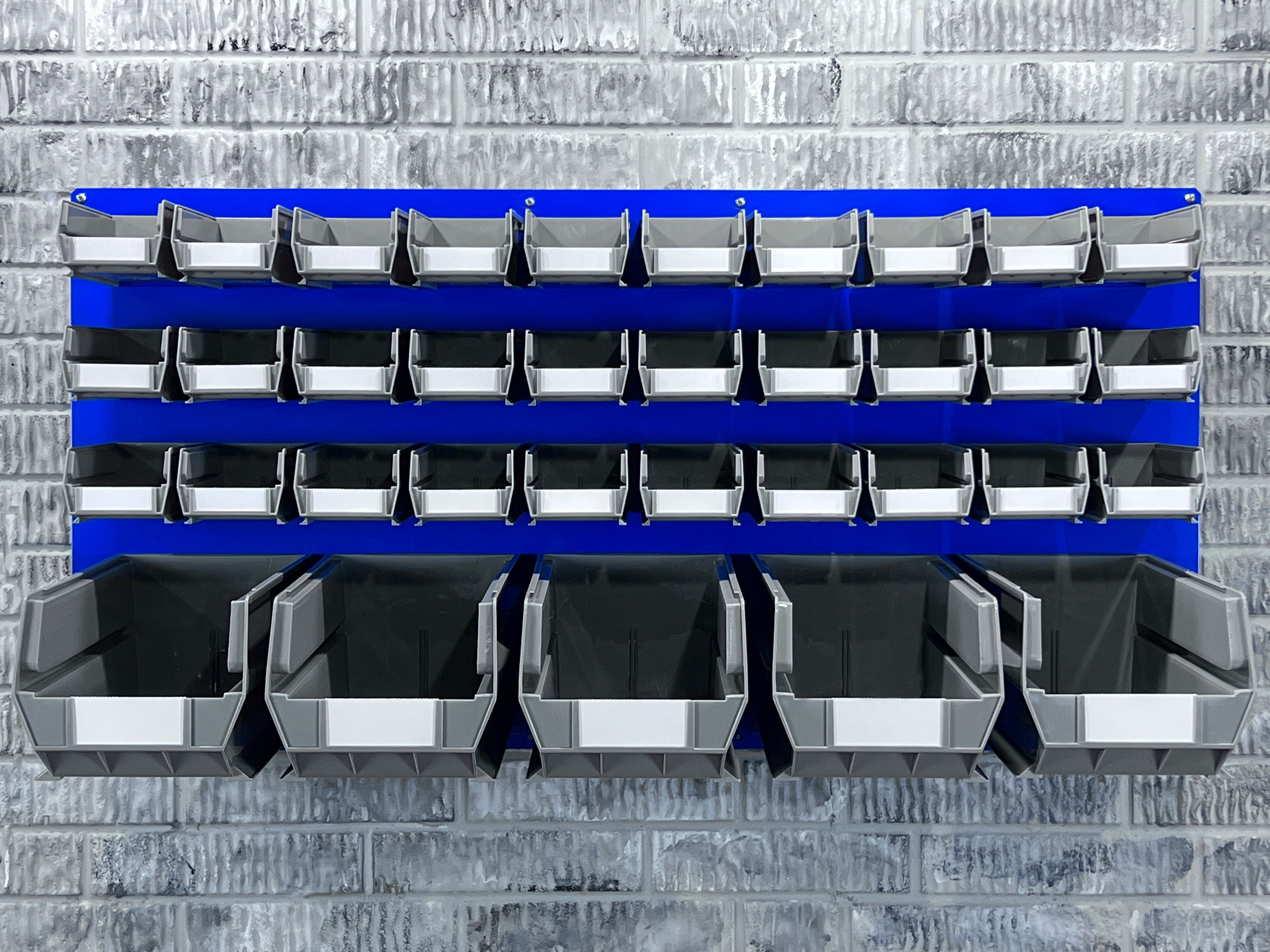 Triton Products® LocBin (2) 18ga Blue Epoxy Coated Louvered-Panel for Storing Plastic Hanging Bins, 48"W x 24"H and Includes All Necessary Mounting Hardware