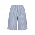 thumbnail image 5 of Karymi Linen&nbsp;Pants&nbsp;Women Vertical Striped Linen Blend High Waist Front Horizontal Stitch Detail Wide Leg Knee Length Bermuda Shorts with Side Pockets Jean Shorts, 5 of 5