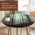 thumbnail image 4 of Teal Forest Round Tablecloth, Fitted Table Cover with Elastic for 45"-54" Round Tables, Vintage Foggy Woods Tree Mysterious Table Cloth Outdoor Indoor Dinning Party Waterproof Tablecloths, 4 of 7