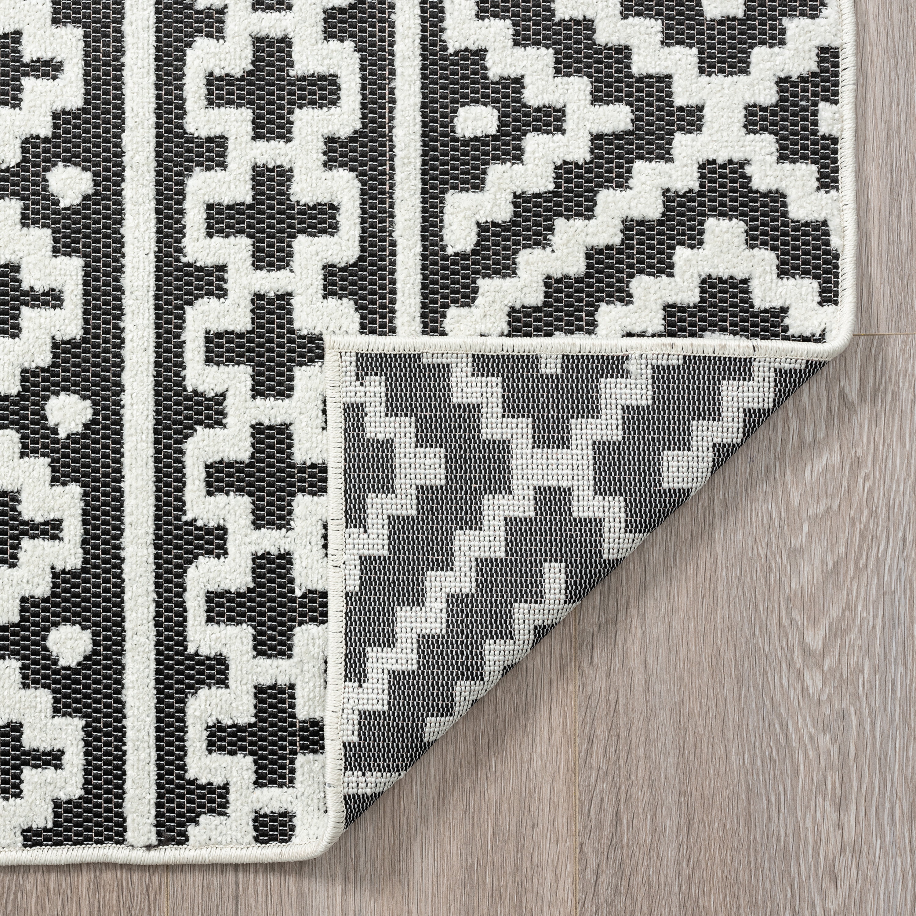 5x8 Water Resistant, Indoor Outdoor Rugs for Patios, Front Door Entry, Entryway, Deck, Porch, Balcony | Outside Area Rug for Patio | Black, Stripe | Size: 5'3'' x 7'3''