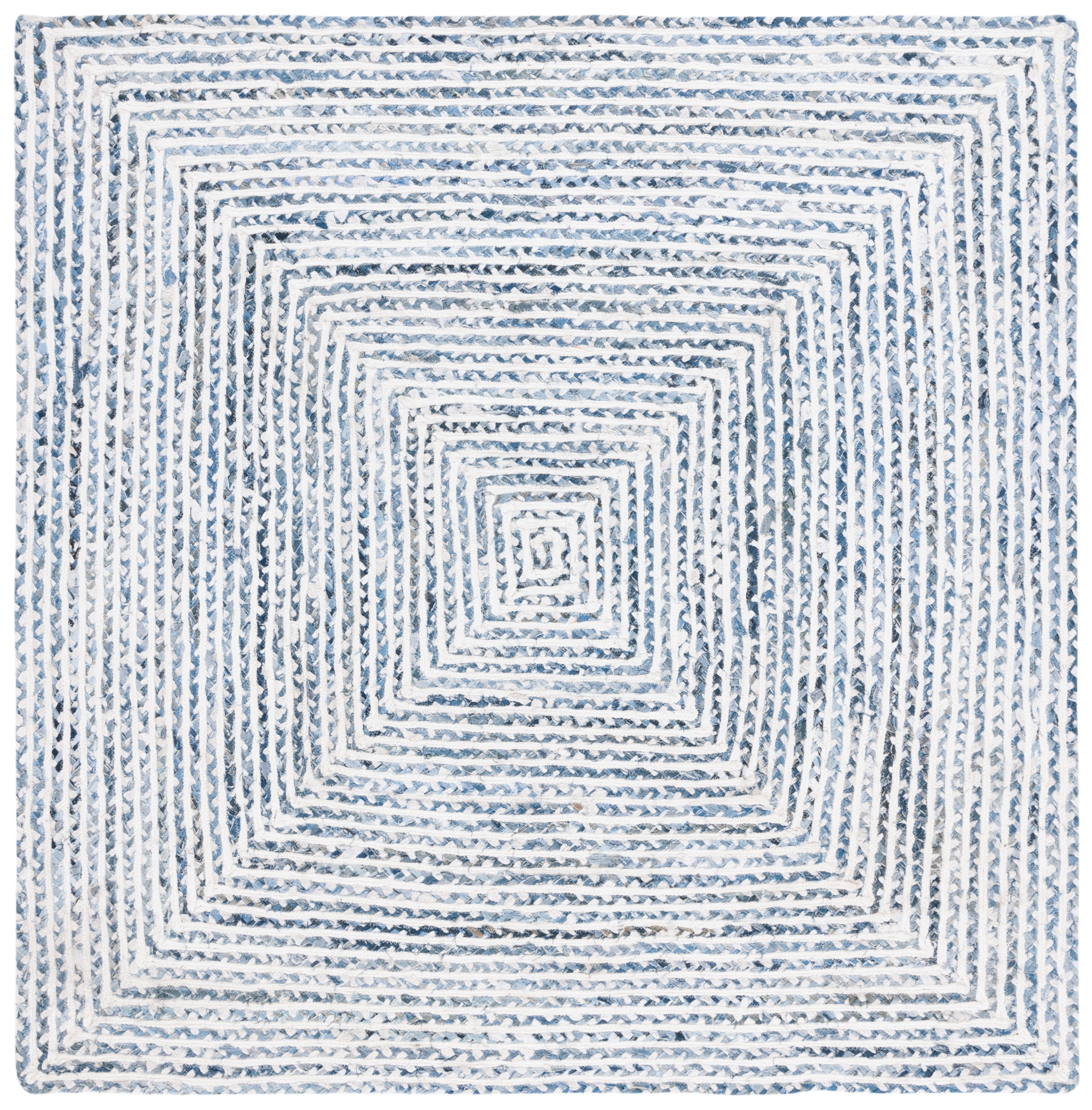 SAFAVIEH Braided Anabella Bordered Cotton Reversible Area Rug, Blue/Ivory, 8' x 8' Square