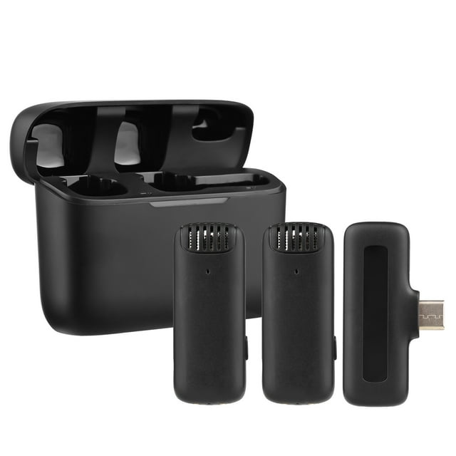 TFixol Microphone Sans Fil Double avec Portée de 20M, Compatibilité Type-C, Batterie Rechargeable Intégrée, et Boîtier de Charge Portable en Noir