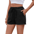 thumbnail image 4 of Soft Comfy Activewear Lounge Textured Shorts with Pockets and Drawstring for Women Black S, 4 of 7